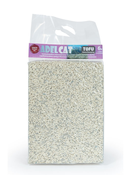 Наполнитель Adel cat Tofu для кошачьего туалета, соевый с добавлением гранул бентонита, комкующийся 6 л /2,5 кг
