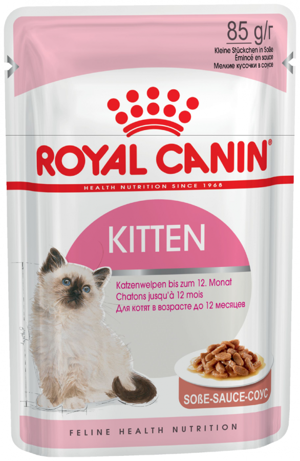 Влажный корм для котят в возрасте до 12 месяцев Royal Canin Kitten (мелкие кусочки в соусе), 85 г