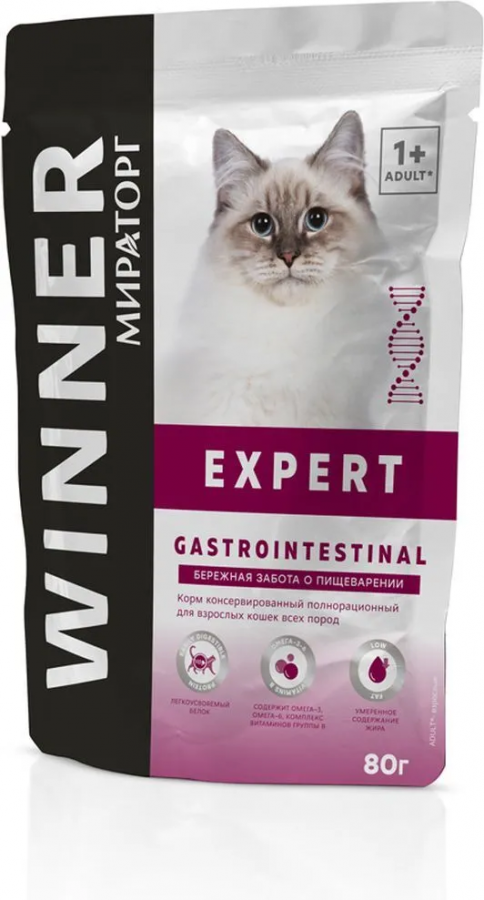 Влажный корм Мираторг Expert Gastrointestinal для взрослых кошек, при нарушении пищеварения 80 г