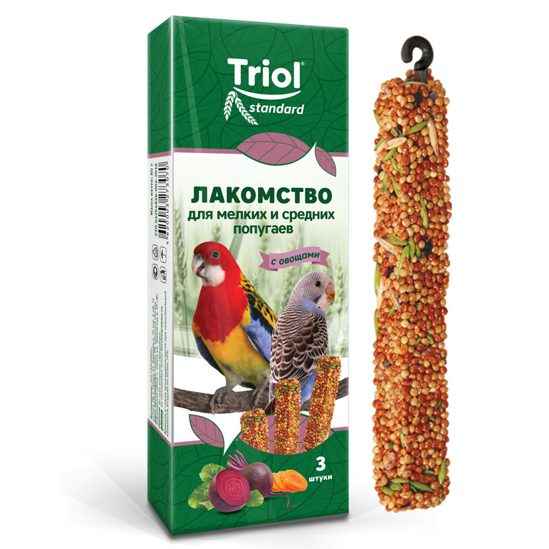 Лакомство для мелких и средних попугаев Triol Standard с овощами, 3 палочки