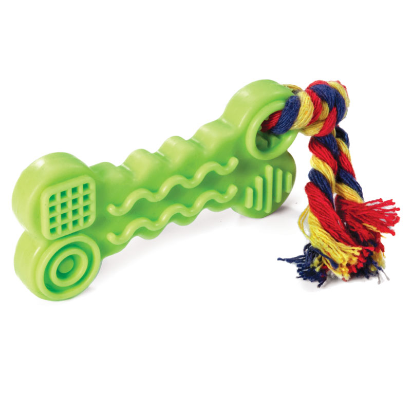 Игрушка для собак из цельнолитой резины Косточка с веревкой, 165 мм