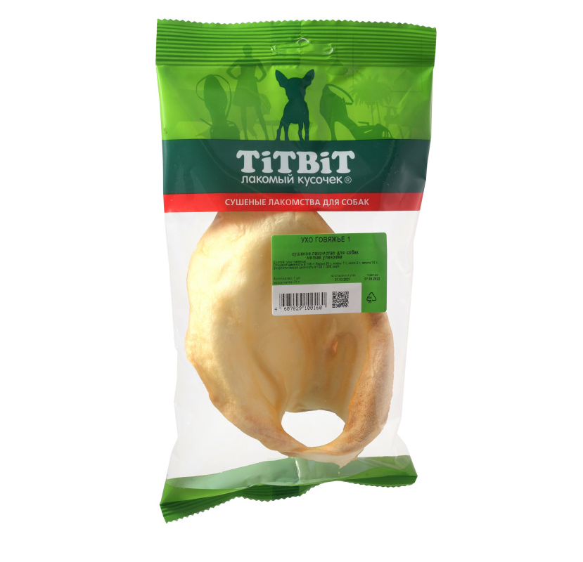 Лакомство для собак TiTBiT Ухо говяжье 1 мягкая упаковка 31 г
