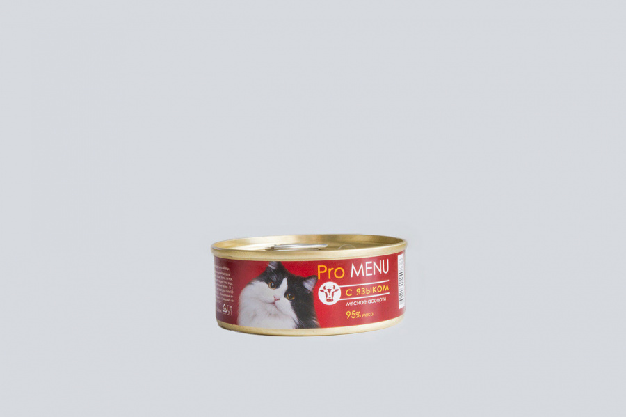 Влажный корм PROMENU для взрослых кошек, мясное ассорти с языком, 100 г