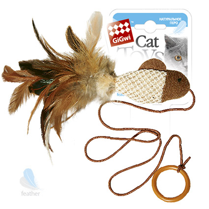 Игрушка для кошек GIGWI дразнилка рыбка с перьями, 7 см