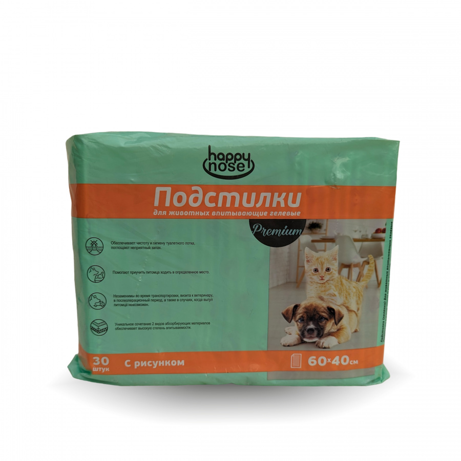 Подстилки для собак и кошек Happy Nose Premium впитывающие, гелевые , 60х40 (30 шт) Подстилки для собак и кошек Happy Nose Premium впитывающие, гелевые , 60х40 (30 шт)