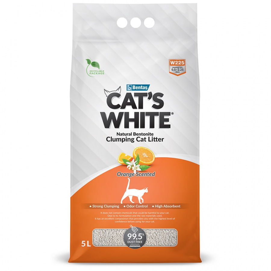 Наполнитель комкующийся для кошачьего туалета Cat's White Orange с ароматом апельсина, 5л