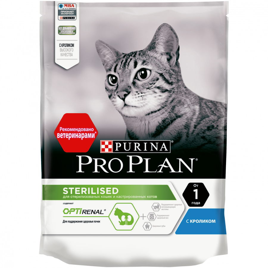 Сухой корм Purina  Pro Plan Sterilised для взрослых стерилизованных кошек и кастрированных котов, с кроликом, 200 г