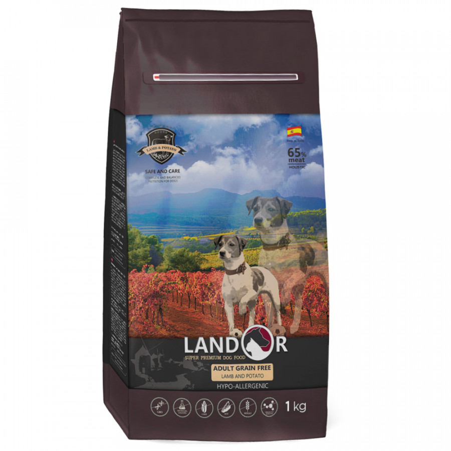 Корм сухой Landor для взрослых собак всех пород, с ягнёнком и рисом, 1 кг.