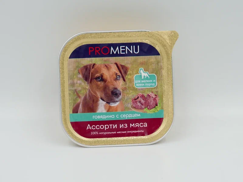Влажный корм для собак PRO MENU Ассорти с говядиной и сердцем, 100 г