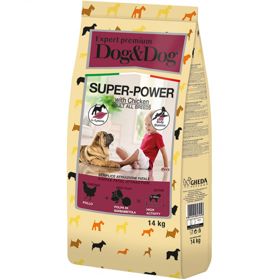 Сухой корм для взрослых активных собак Dog&Dog Expert Premium Super-Power с курицей 14 кг