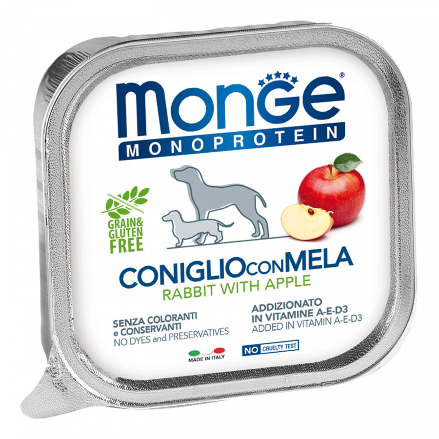 Влажный корм для собак Monge Dog Monoprotein Fruits паштет из кролика с яблоком, 150 г