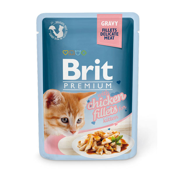 Влажный корм Brit для котят, кусочки из куриного филе в соусе 85 г