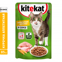 Влажный корм для кошек KITEKAT «Аппетитная курочка» с курицей в соусе, 85г