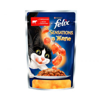 Влажный корм FELIX Sensations для взрослых кошек, с говядиной и томатами в желе, 85 г