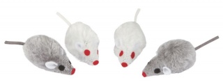 Игрушка для кошек Мышка, полиэстер, серый/белый, в комплекте 4 штуки, длина 5 см