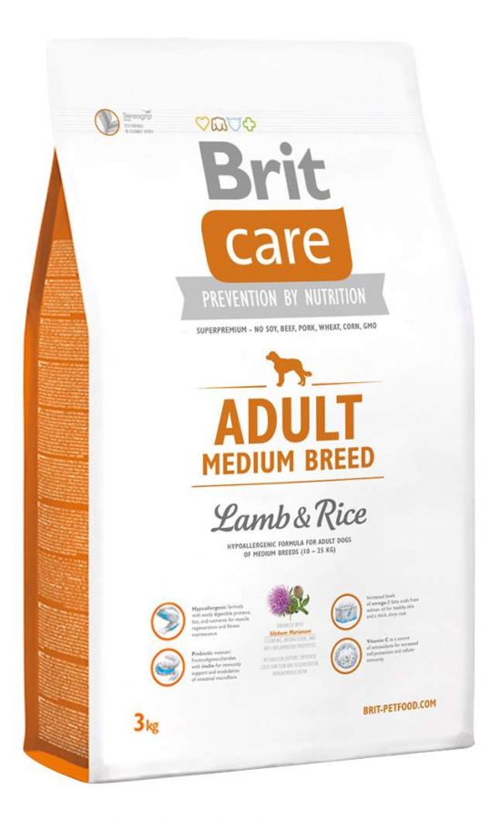 Корм сухой Brit Care Adult Medium Breed Lamb & Rice для взрослых собак средних пород, с ягнёнком и рисом, 3 кг