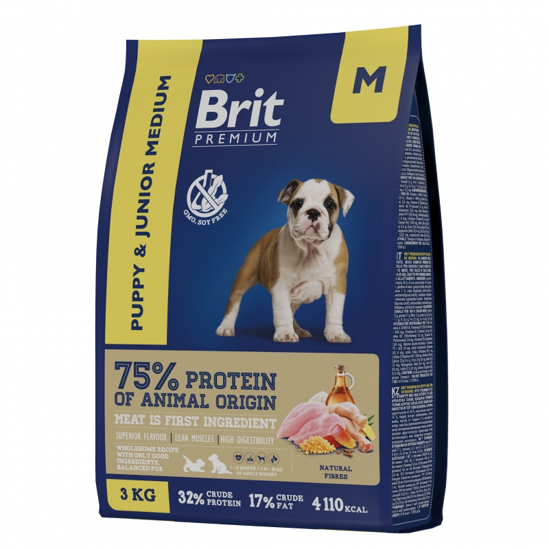 Сухой корм для щенков и молодых собак средних пород Brit Premium Dog Puppy and Junior Medium с курицей 3 кг