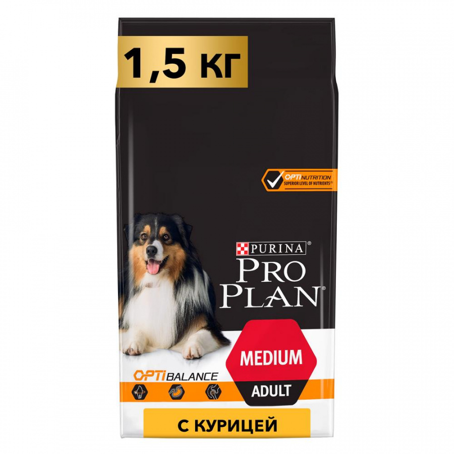 Сухой корм Pro Plan OptiBalance Medium Adult для взрослых собак средних пород, с курицей 1,5 кг
