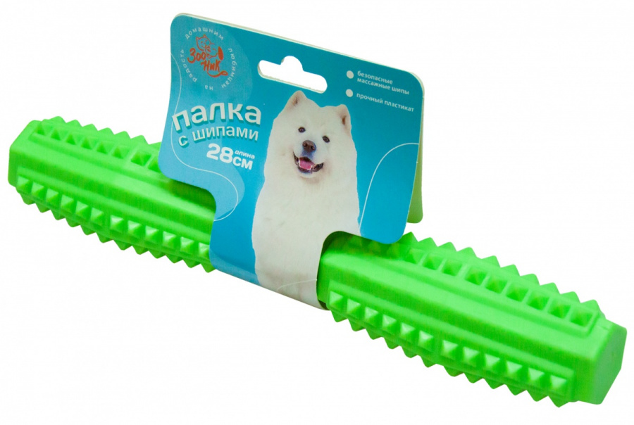 Игрушка для собак Зооник "Палка литая с шипами" салатовая 28 см