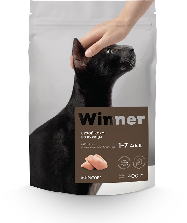 Корм сухой Winner для взрослых кошек, профилактика мочекаменной болезни, с курицей, 400 гр.