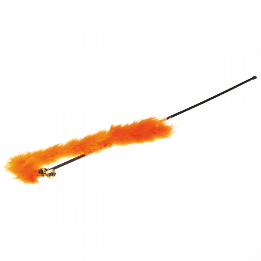 Дразнилка для кошек ZooOne (боа) оранжевая с колокольчиком и перьями