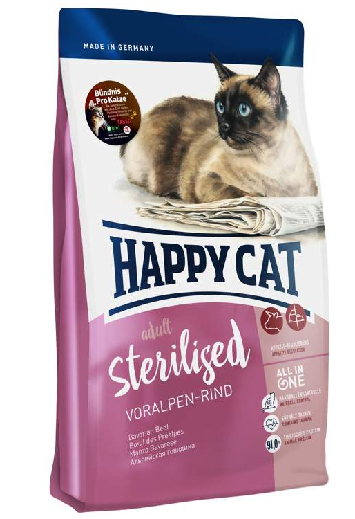 Корм сухой Happy Cat для взрослых стерилизованных кошек, альпийская говядина 1,4 кг