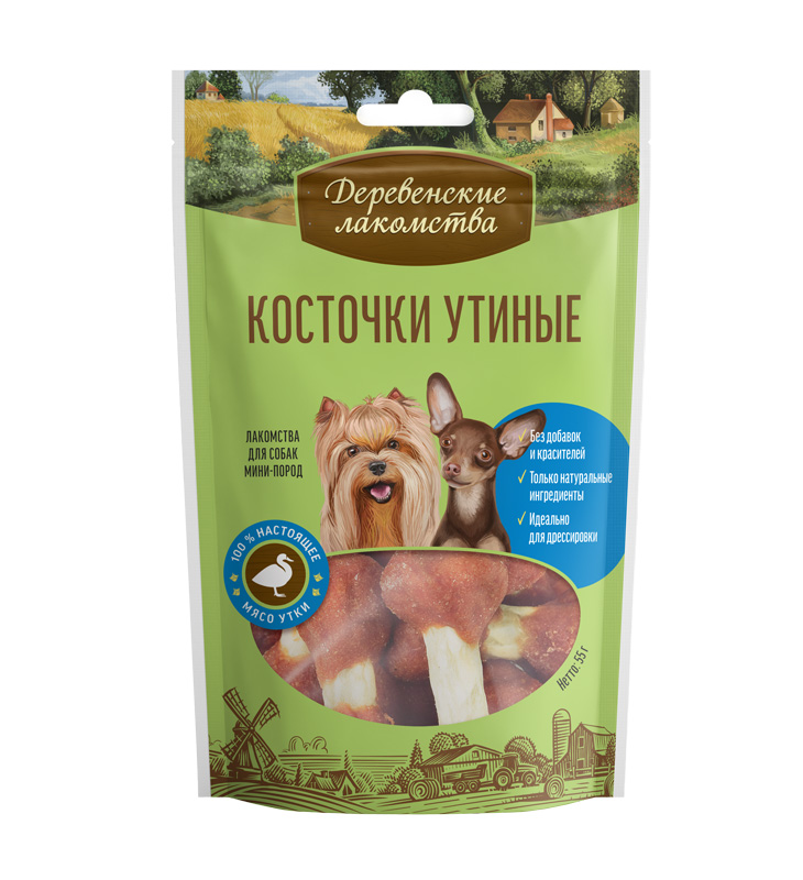 Деревенские лакомства для собак мини-пород косточки утиные, 55 г