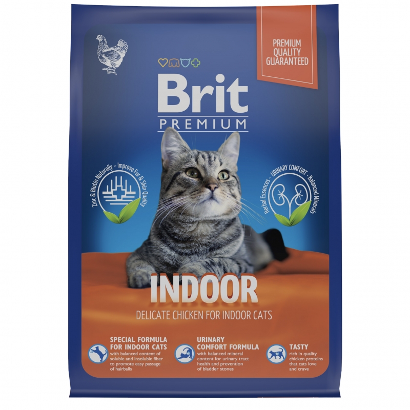 Сухой корм для домашних кошек Brit Premium Cat Indoor с курицей 2 кг