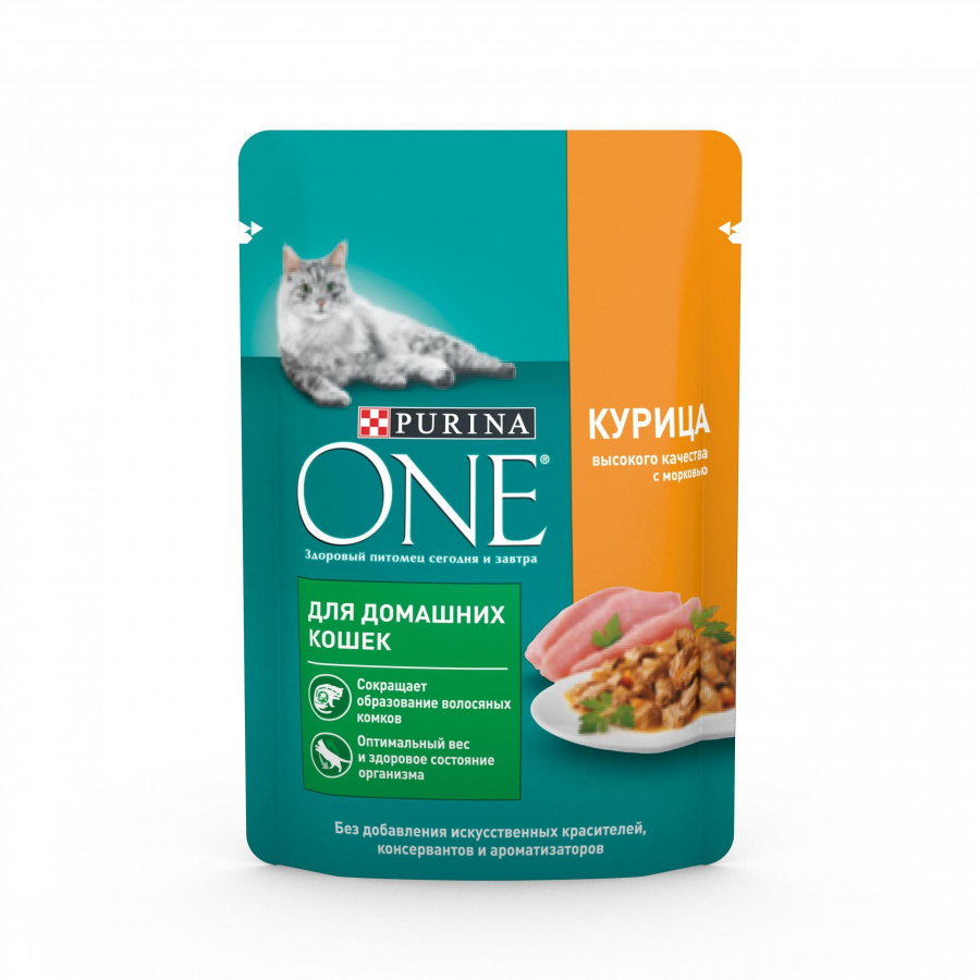 Влажный корм Purina ONE для домашних кошек, с курицей и морковью, 75 г Влажный корм Purina ONE для домашних кошек, с курицей и морковью, 75 г