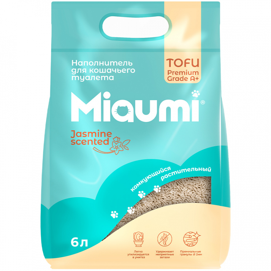 Комкующийся наполнитель для кошачьего туалета Miaumi TOFU Jasmine с ароматом жасмина 6л