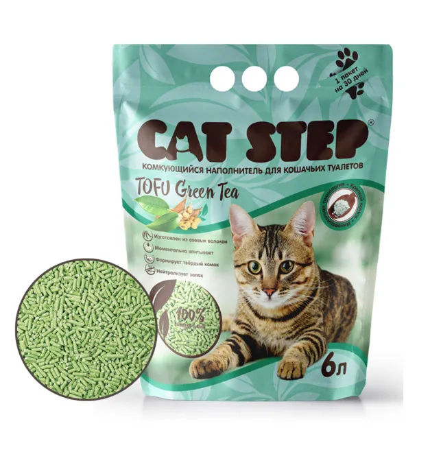 Наполнитель Cat Step Tofu Green Tea для кошачьего туалета, растительный комкующийся, 6л