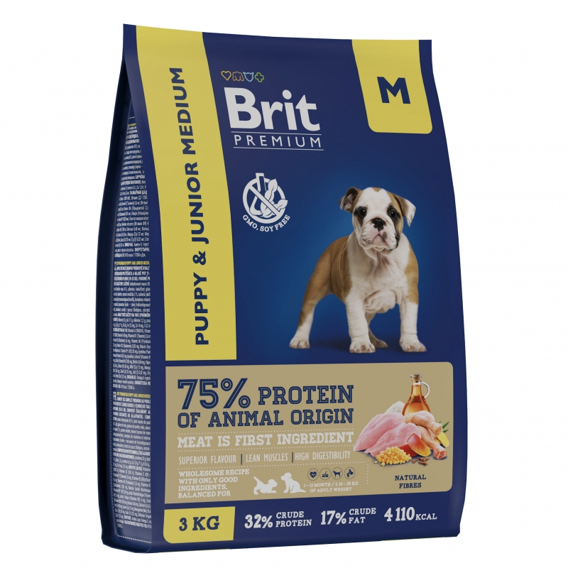 Сухой корм для щенков и молодых собак средних пород Brit Premium Dog Puppy and Junior Medium с курицей 3 кг