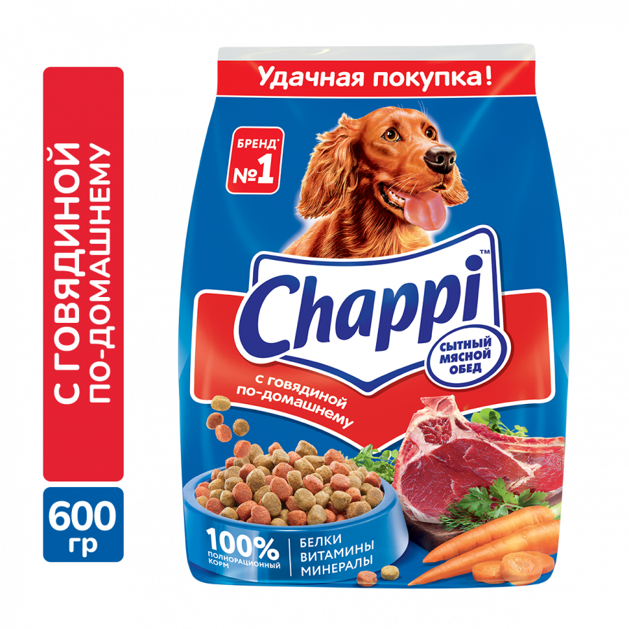 Сухой корм для собак Chappi «Сытный мясной обед. С говядиной по-домашнему» 600г