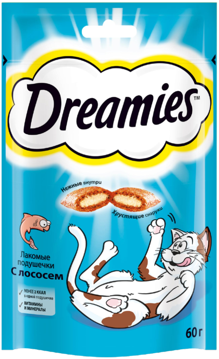 Лакомство для кошек Dreamies подушечки с лососем, 60г