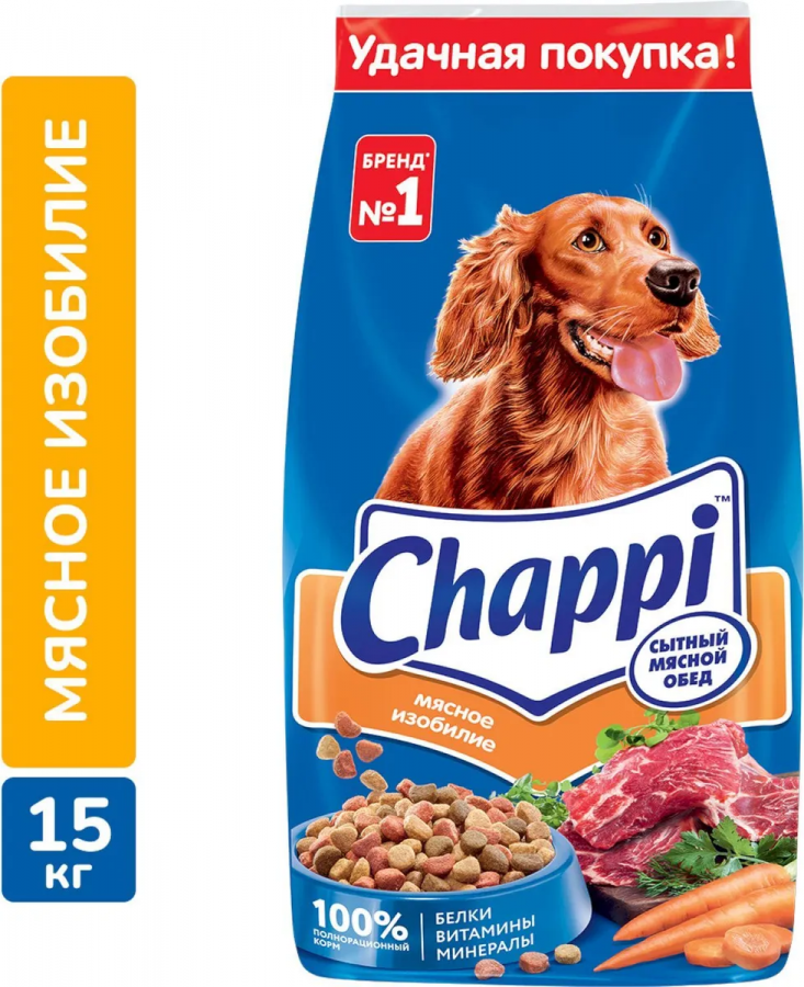 Корм сухой Chappi для взрослых собак,  Мясное изобилие, 15 кг