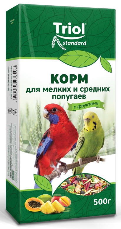 Корм для мелких и средних попугаев "Triol" с фруктами, 500 г.