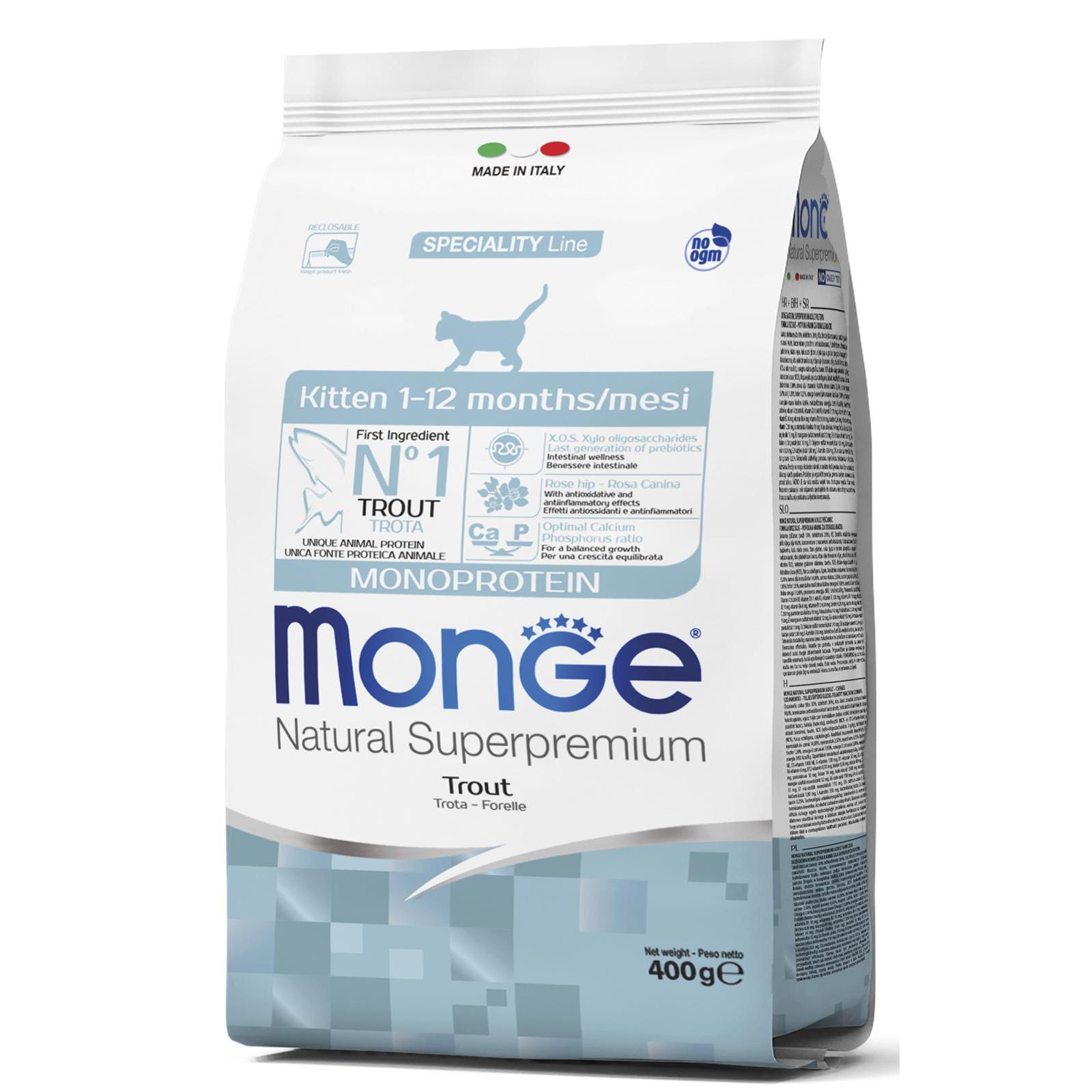 Корм сухой Monge Cat Monoprotein для котят, с форелью 400 г