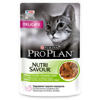 Влажный корм Purina Pro Plan Delicate для взрослых кошек, с чувствительным пищеварением, с ягнёнком в соусе, 85 г