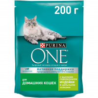 Сухой корм Purina ONE для домашних кошек, с индейкой и цельными злаками, 200 г