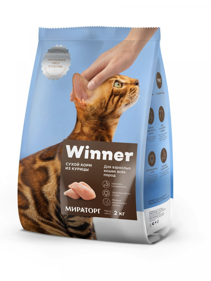 Сухой корм Winner для взрослых кошек всех пород, из курицы, 2 кг