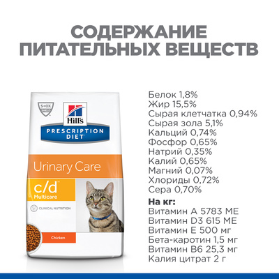 Сухой диетический корм для кошек Hill's Prescription Diet c/d Multicare Urinary Care при профилактике цистита и мочекаменной болезни (мкб), с курицей 1,5 кг