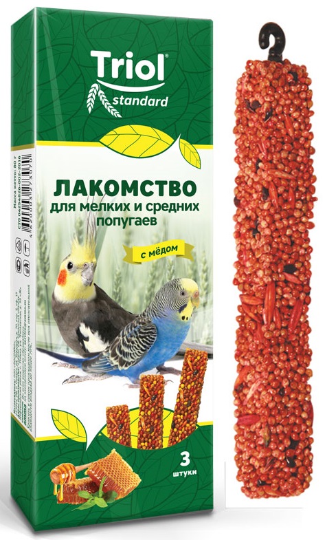 Лакомство мелких и средних попугаев Triol, с мёдом, 3 шт