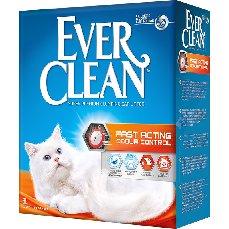 Наполнитель EVER CLEAN Fast Acting для кошачьего туалета, мгновенный контроль запахов, комкующийся, 6 л.