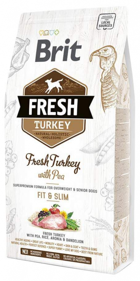 Сухой корм Brit Fresh Turkey With Pea Adult Fit & Slim для взрослых собак всех пород, со сниженной активностью, избыточным весом или пожилых собак, c индейкой и горохом 2,5 кг