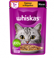 Влажный корм Whiskas для взрослых кошек, курица и индейка в желе, 75 г