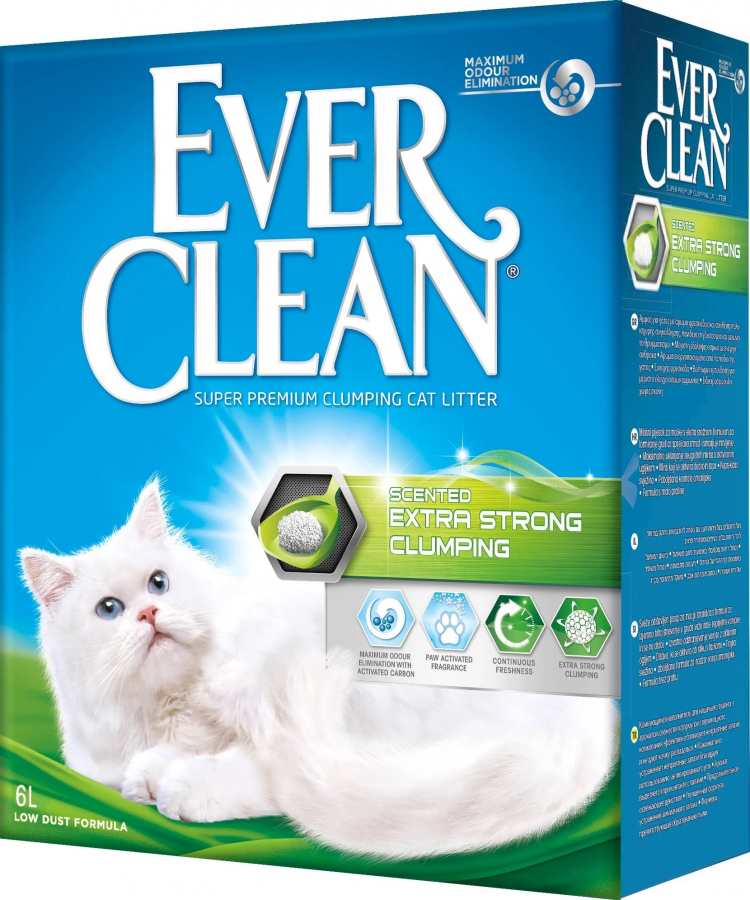 Наполнитель EVER CLEAN Extra Strong Clumping Scented для кошачьего туалета, с зелёной полосой ароматизированный,  комкующийся 6 л