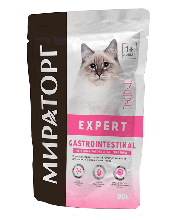 Влажный корм для кошек Мираторг Gastrointestinal бережная забота о пищеварении, 80 г