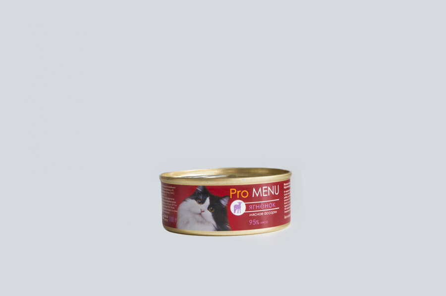 Влажный корм PRO MENU для взрослых кошек, мясное ассорти с ягненком, 100 г.