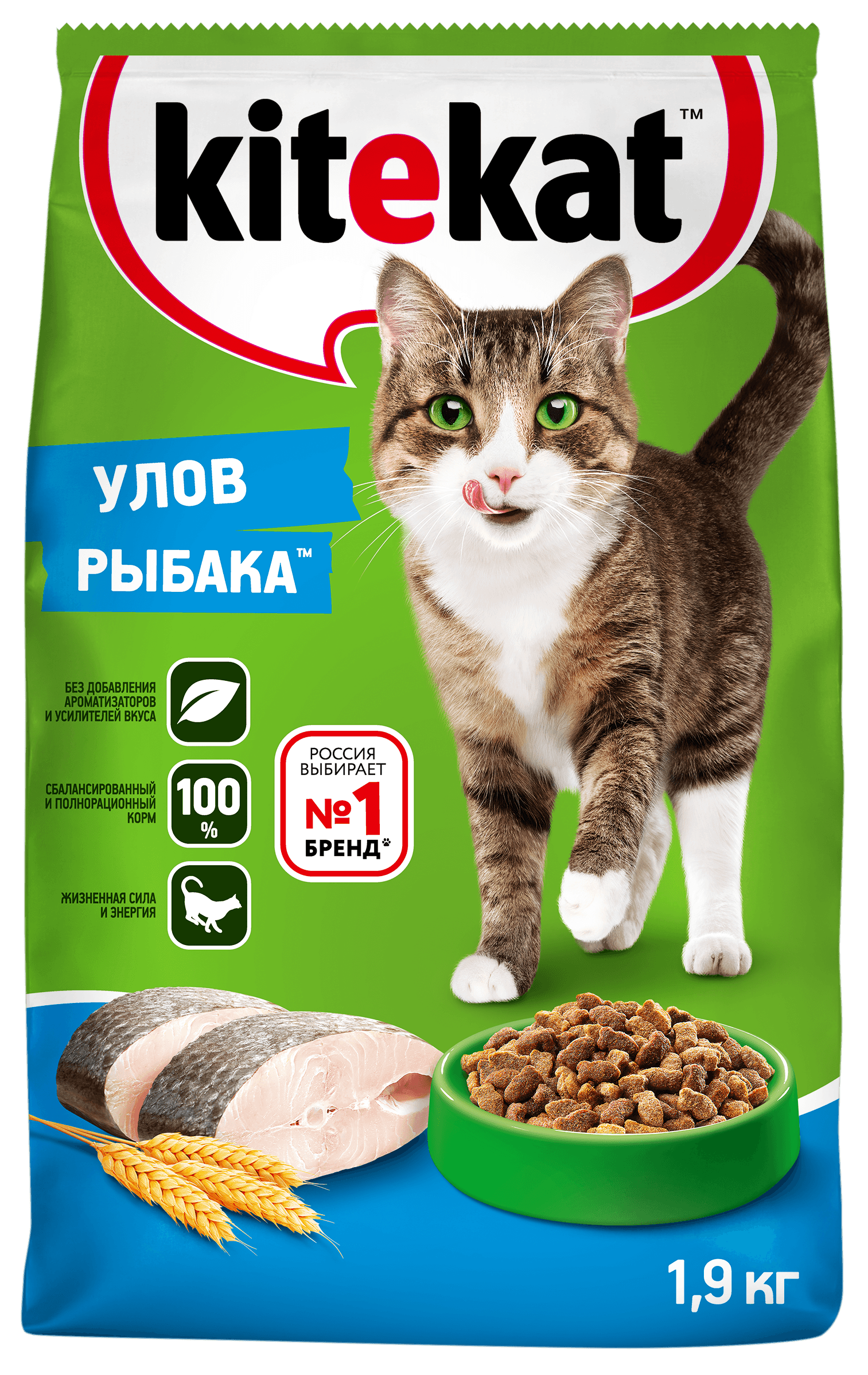Сухой корм Kitekat Улов рыбака для взрослых кошек, 1.9 кг