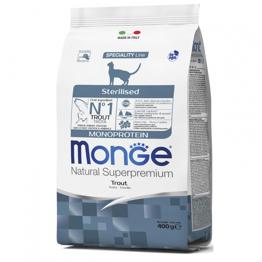 Сухой корм Monge Cat Monoprotein для стерилизованных кошек, с форелью,  400 г
